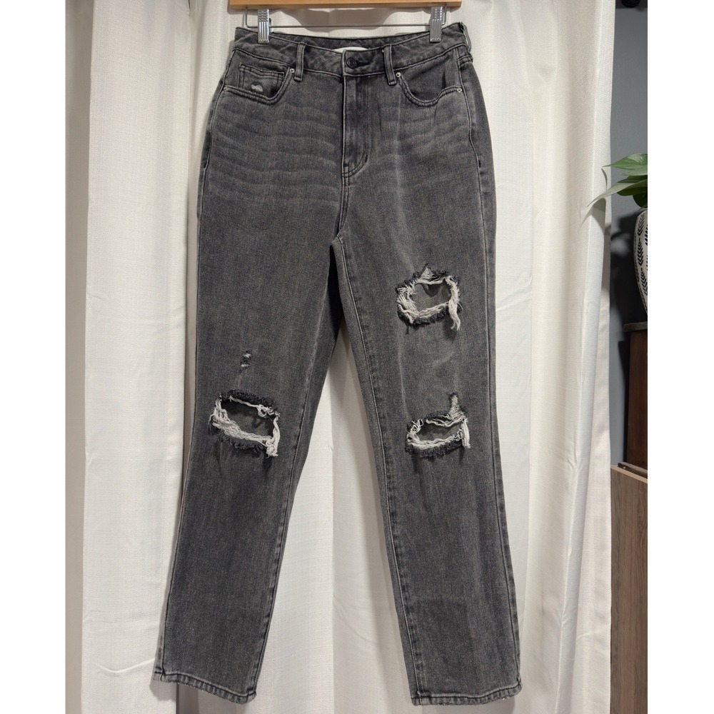 PacSun Mom Jeans Womens 27 Distressed Ripped High Waisted‎ Faded Black Denim